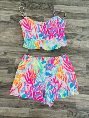 Lilly Pulitzer size 10 sparkling sands crop top short set HTF women’s two piece